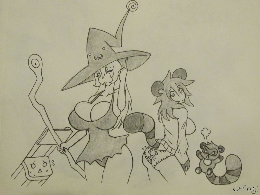 Loli the Witch and Nuki the Tanooki Girl transformation art by UnagiTakanashi page 1 full
