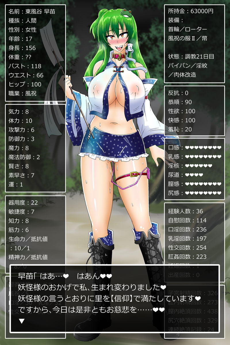 東風谷早苗、エロステータス調教 page 9 full