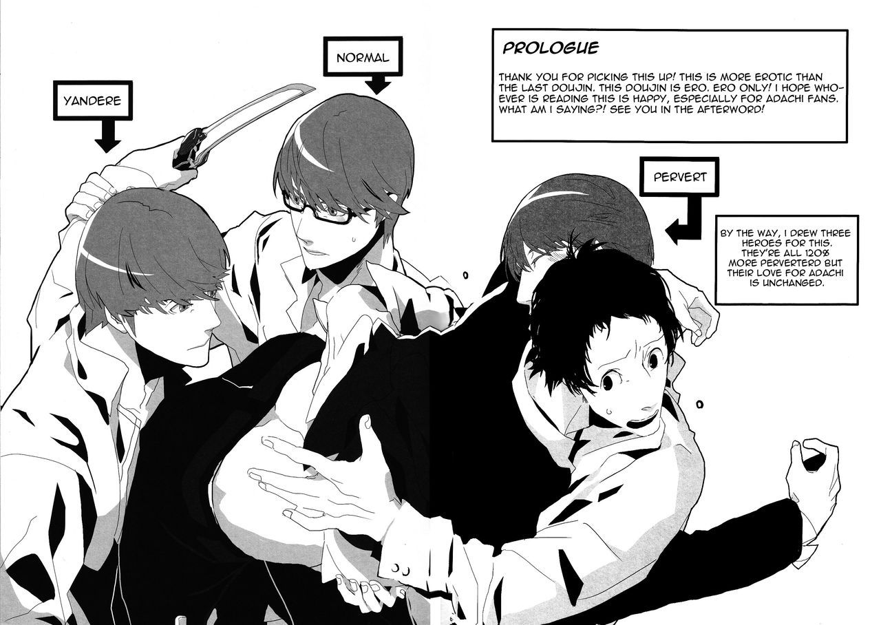 Let's Eat. Shujinkou ga Adachi Tohru o Oishiku Itadaku Hon | Let's Eat. A Delicious Hero, Adachi Tohru Doujinshi page 4 full