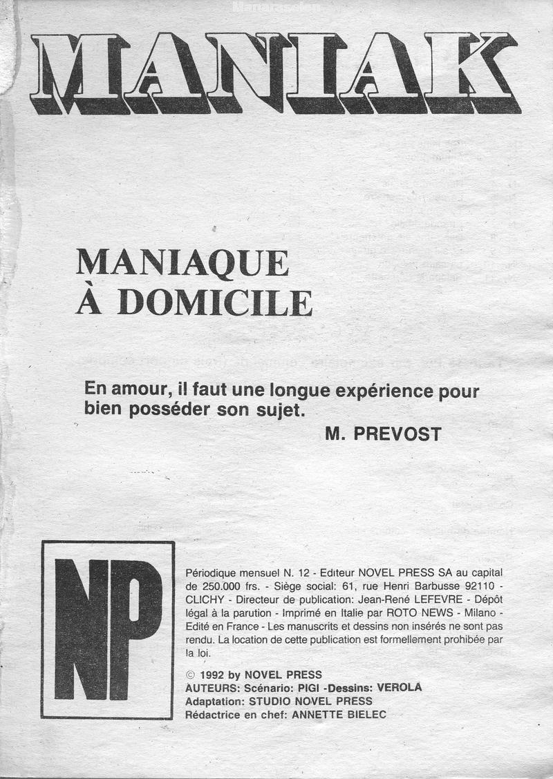 Novel Press - Maniak - 012 - Maniaque à domicile page 3 full