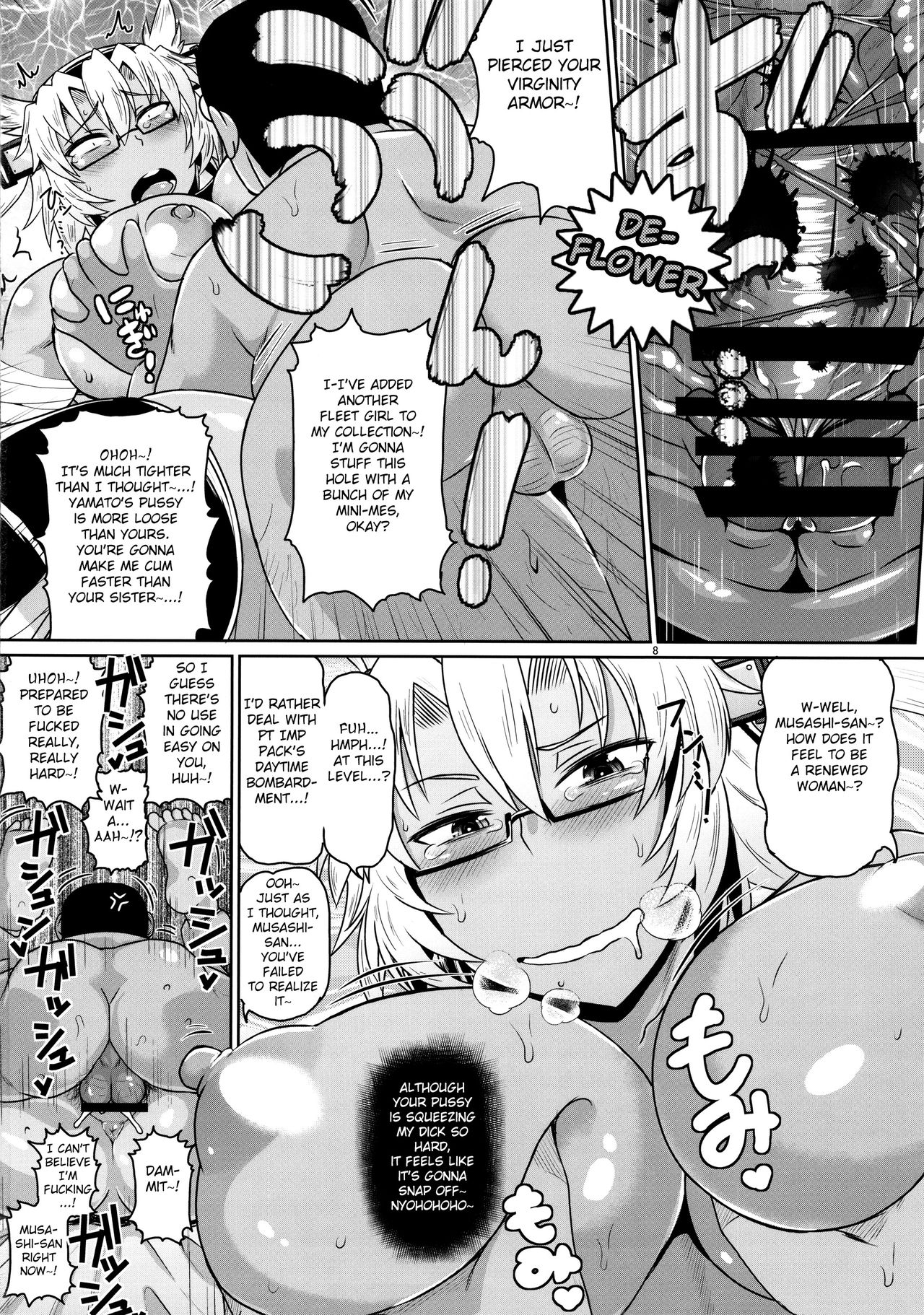 Senkan Musashi Ranshi Seiatsu Sakusen ~Kimoota Teitoku Chinpou Gyorai ga Musashi no Shojo Soukou o Chokugeki Kantsuu! Takumashii Nyotai o Bosen ni Kaisou Shite Shison Hanshoku Saseru page 9 full